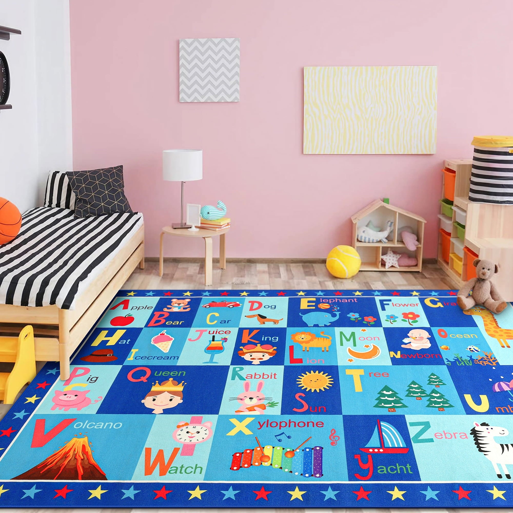 Kids Rugs for Playroom ABC Educational Area Rug, Cute Cartoon Daycare Supplies, Kids Gift for Playroom Bedroom,3'X5'Blue