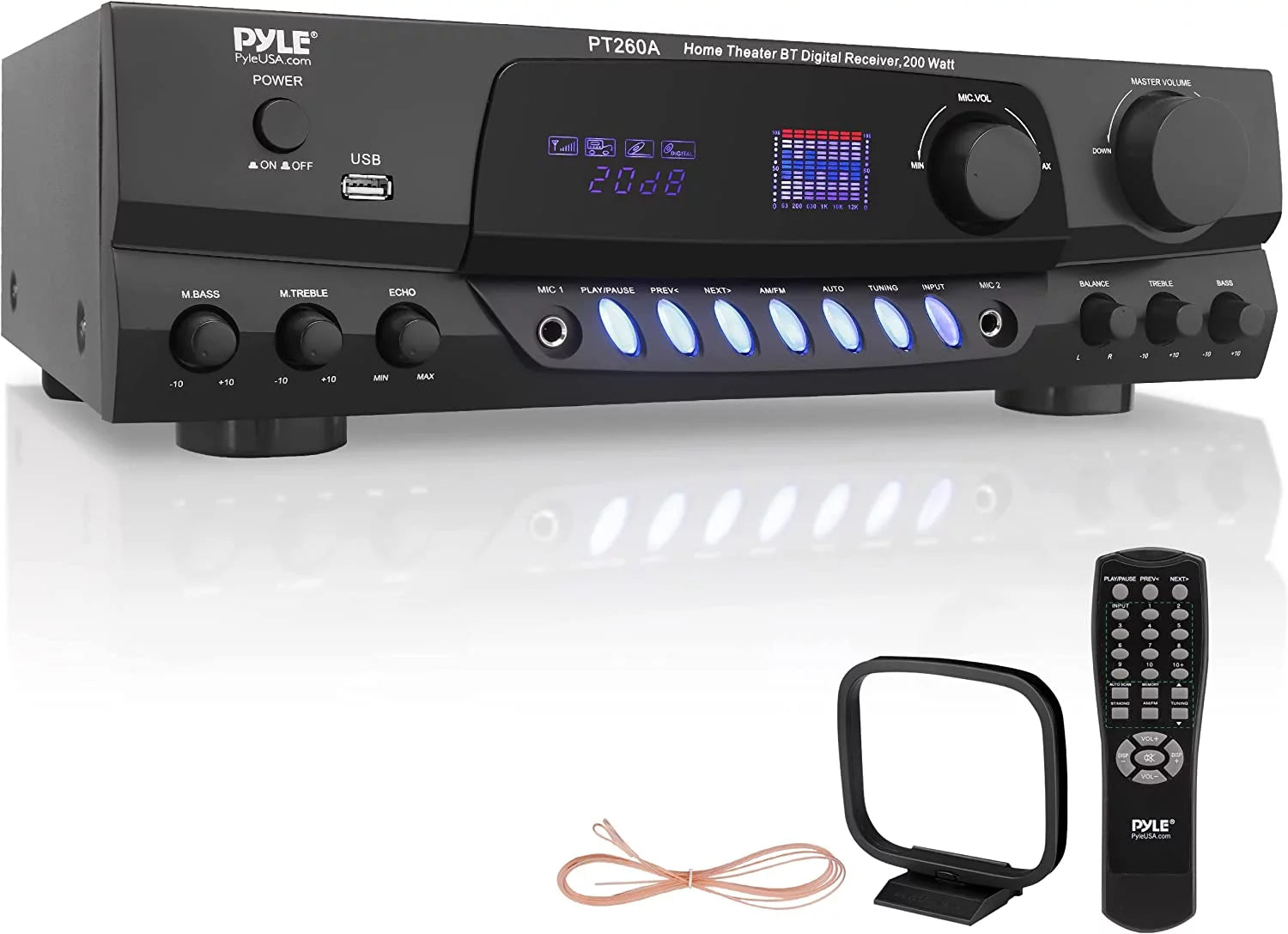 PT260A 200W 8-Ohm Home Digital AM FM Stereo Receiver Theater Audio, Black