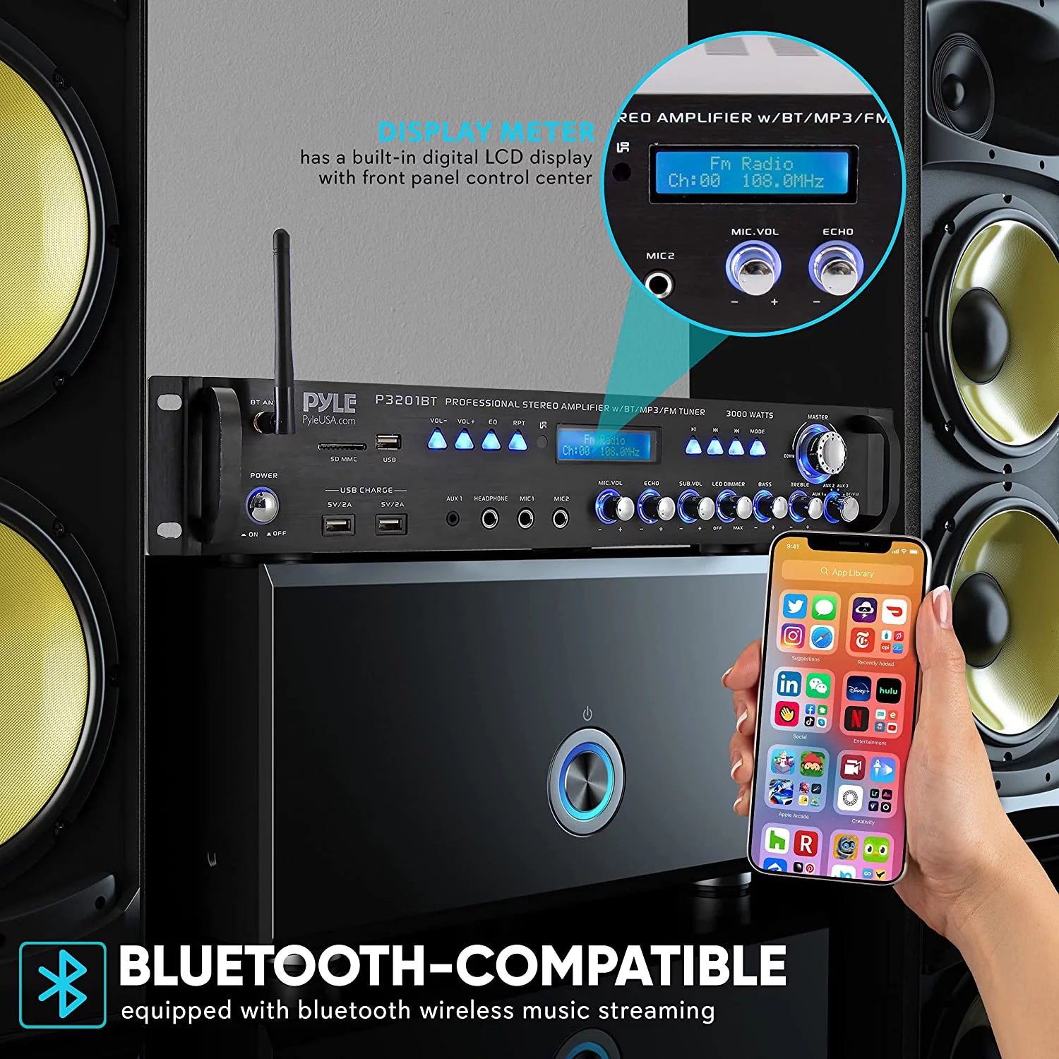3000 Watt Pro Home Audio Multi Channel Bluetooth Hybrid Amplifier Receiver