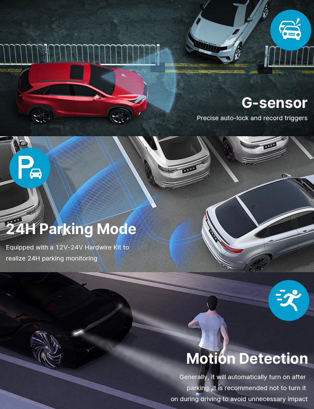 4K Dash Cam Front and Rear 3-Inch LCD WDR Dual Dash Camera, with 1080P Waterproof Car Camera, Loop Recording, G-Sensor Function, Motion Detection, Parking Monitor