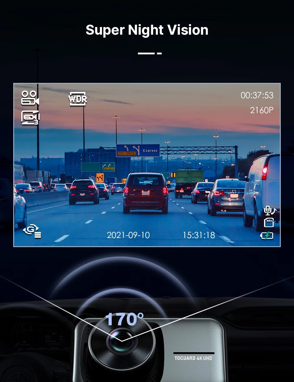 4K Dash Cam Front and Rear 3-Inch LCD WDR Dual Dash Camera, with 1080P Waterproof Car Camera, Loop Recording, G-Sensor Function, Motion Detection, Parking Monitor