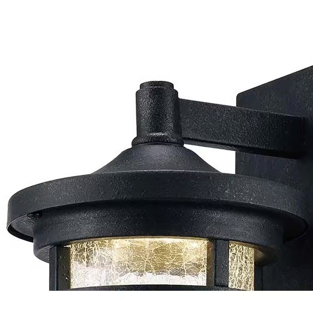 Westbury 8.5 In. Aged Iron Small LED Outdoor Wall Light Fixture with Clear Crackled Glass