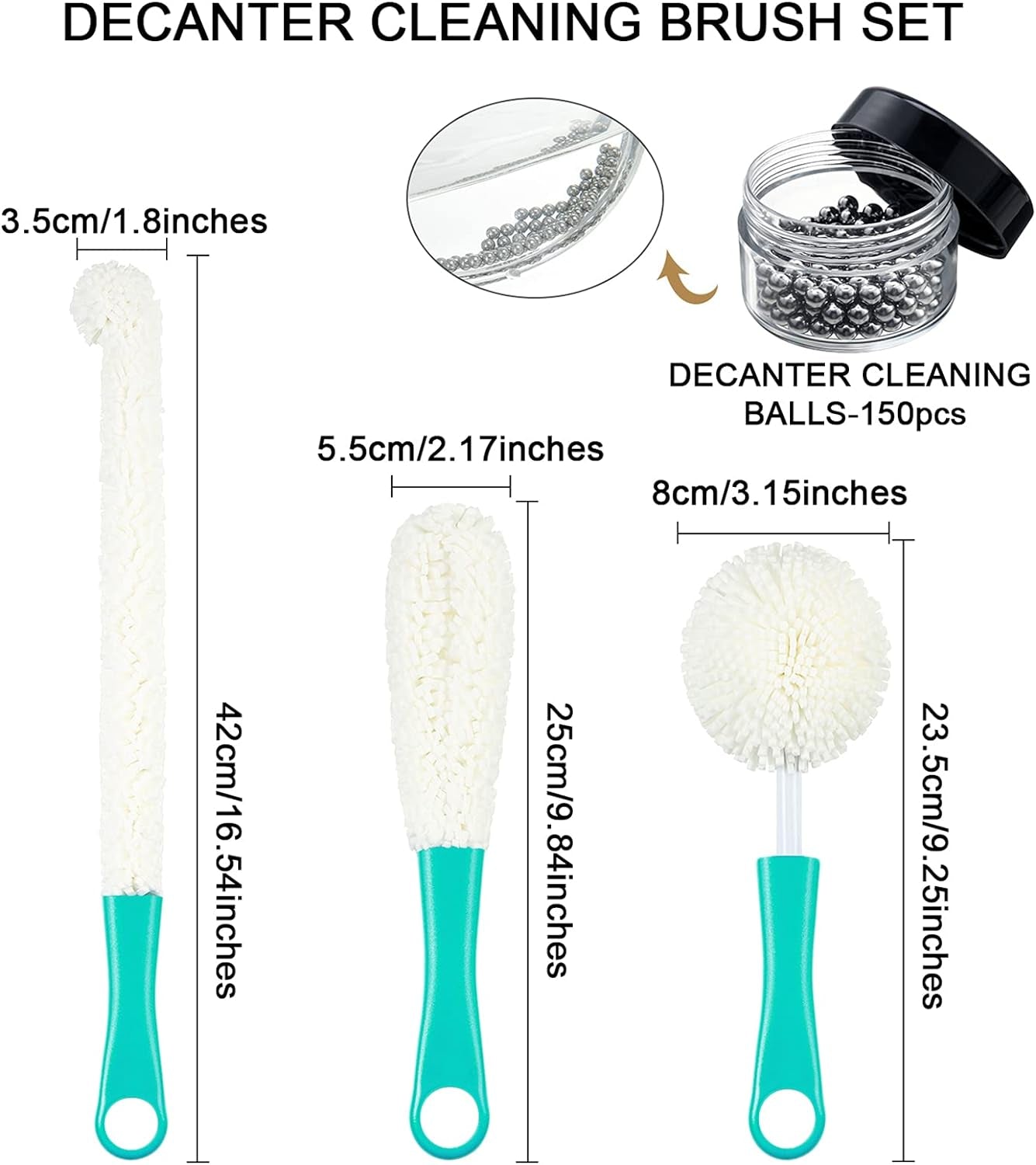 3 Pieces Wine Cleaning Brush Flexible Bottle Scourer with Stainless Steel Decanter Cleaning Balls Multi-Function Household Cleaning Tools for Goblets/Champagne Flutes/Cups/Glasses (Green)