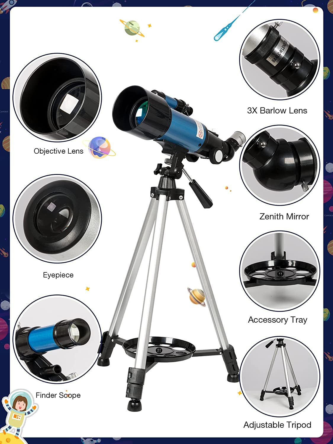 Telescope for Adults Astronomy Beginners - 70Mm Aperture and 400Mm Focal Length Professional Refractor Telescope with Remote Great Christmas Astronomy Gift with Gift Package, Blue