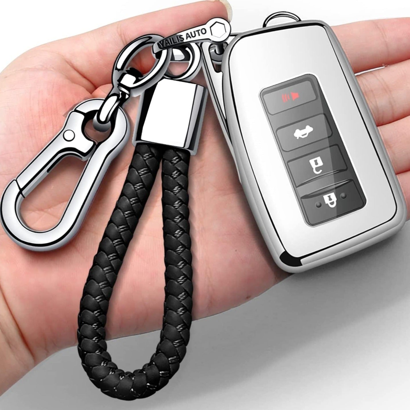 Compatible with Lexus Key Fob Cover with Keychain Soft TPU 360 Degree Protection Key Shell Case for RX ES GS LS NX RS GX LX RC LC Smart Key-Silver
