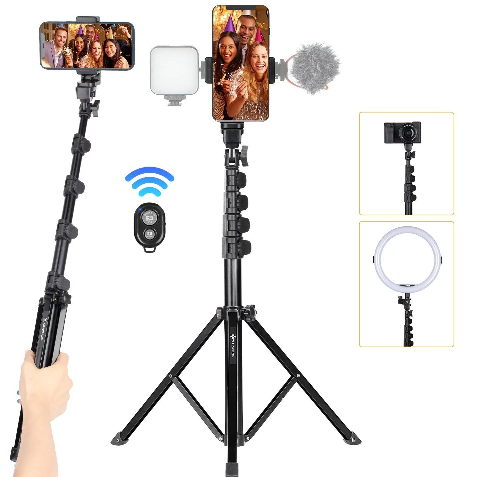 65.3" Phone Tripod Stand Mobile Selfie Tripod Stick with Remote Bluetooth Phone Clamp Travel Lightweight Smartphone Tripod Stand for Cell Phone Compact Camera Ring Light Video Recording Filming
