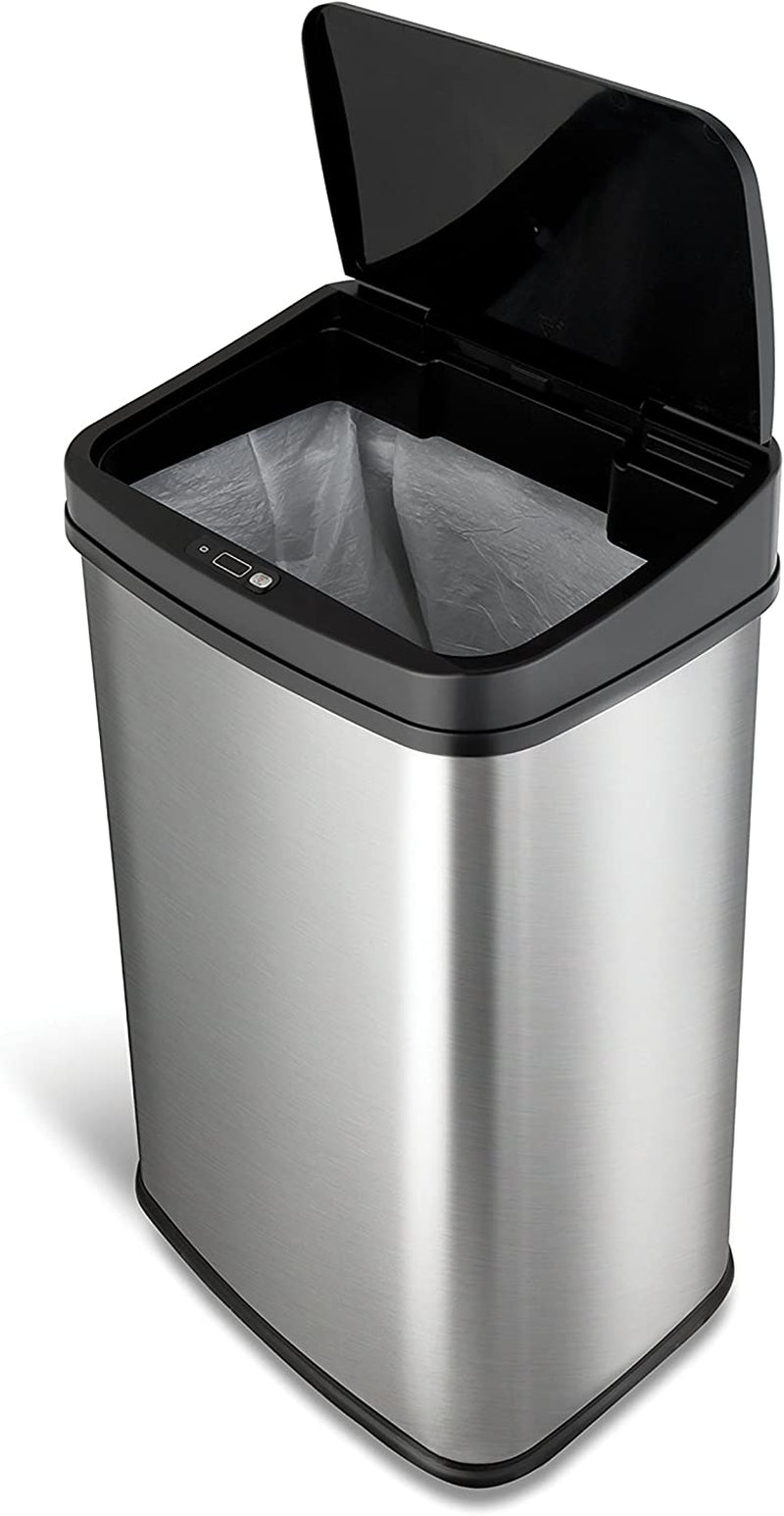 DZT-50-28 Automatic Touchless Motion Sensor Rectangular Trash Can, 13 Gal, Black Trim