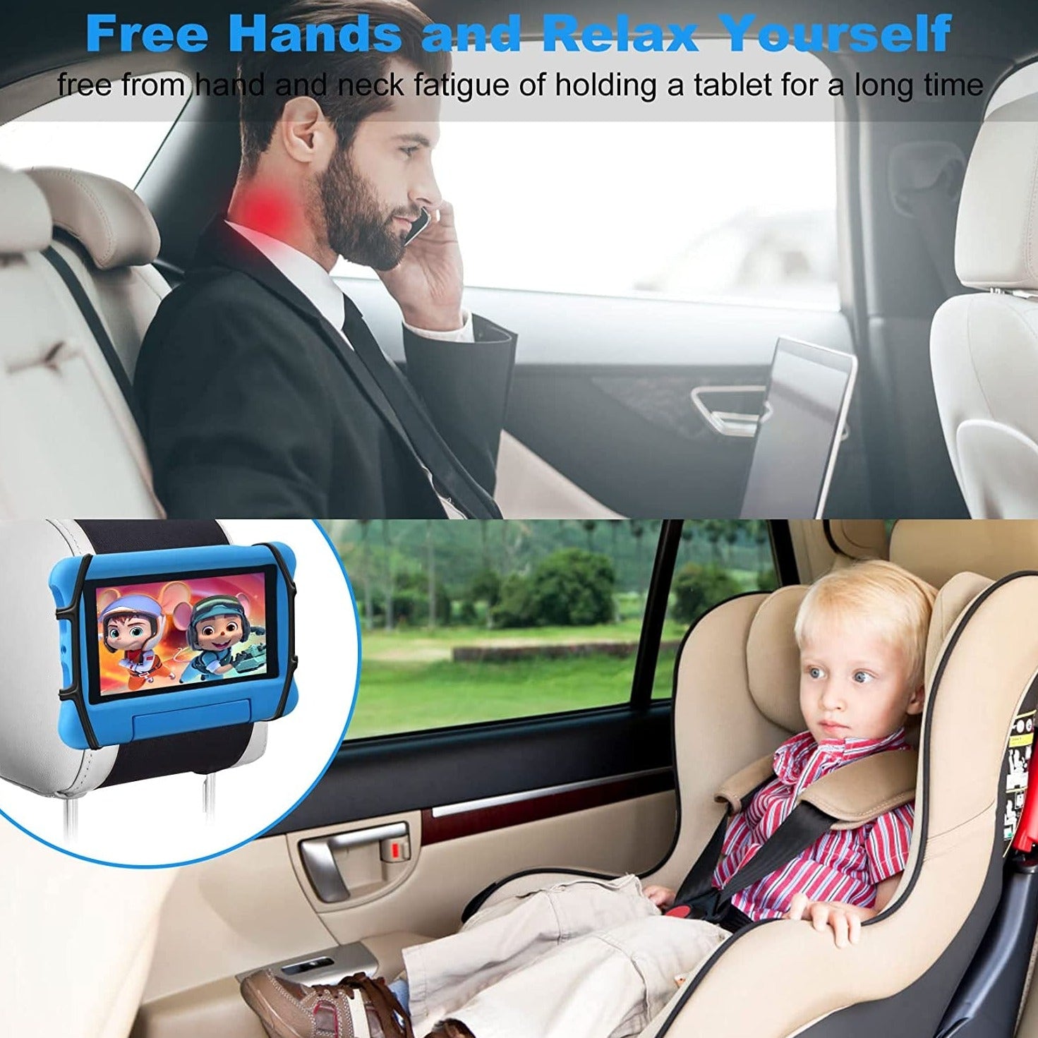 Car Headrest Mount Silicon Holder - 2 Pack Universal Tablet Holder for Car Kids Tablets Car Mount Angle-Adjustable Car Headrest Holder Fits All 7-11 Inch Tablets and Switch Game Machine