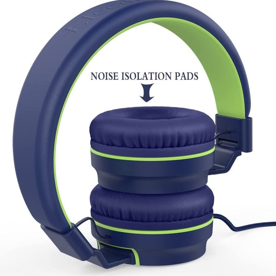 I36 Kids Headphones Children Girls Boys Teens Foldable Adjustable on Ear Headphones 3.5Mm Jack Compatible Cellphones Computer Kindle MP3/4 School Tablet Blue/Green