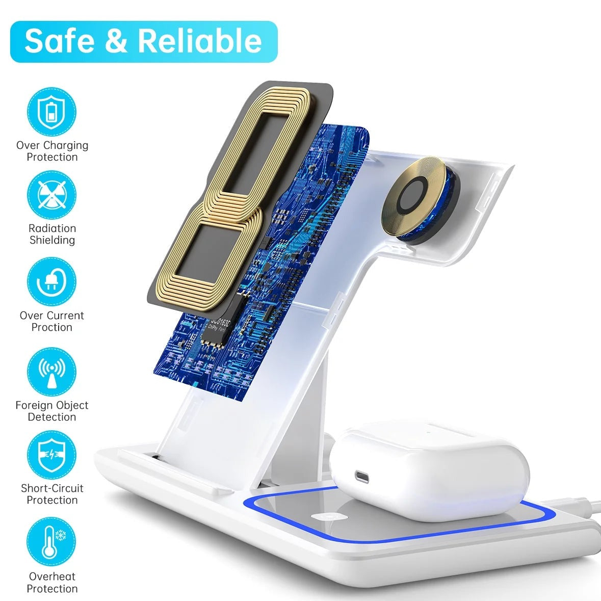2023 Upgraded Wireless Charging Station, 18W 3 in 1 Charger Station, Fast Charging Dock Stand for Iwatch Series 8/7/6/SE/5/4/3/2, Compatible with Iphone 15 14 13 12 11 Pro/Xs/Xr/Samsung & Airpod