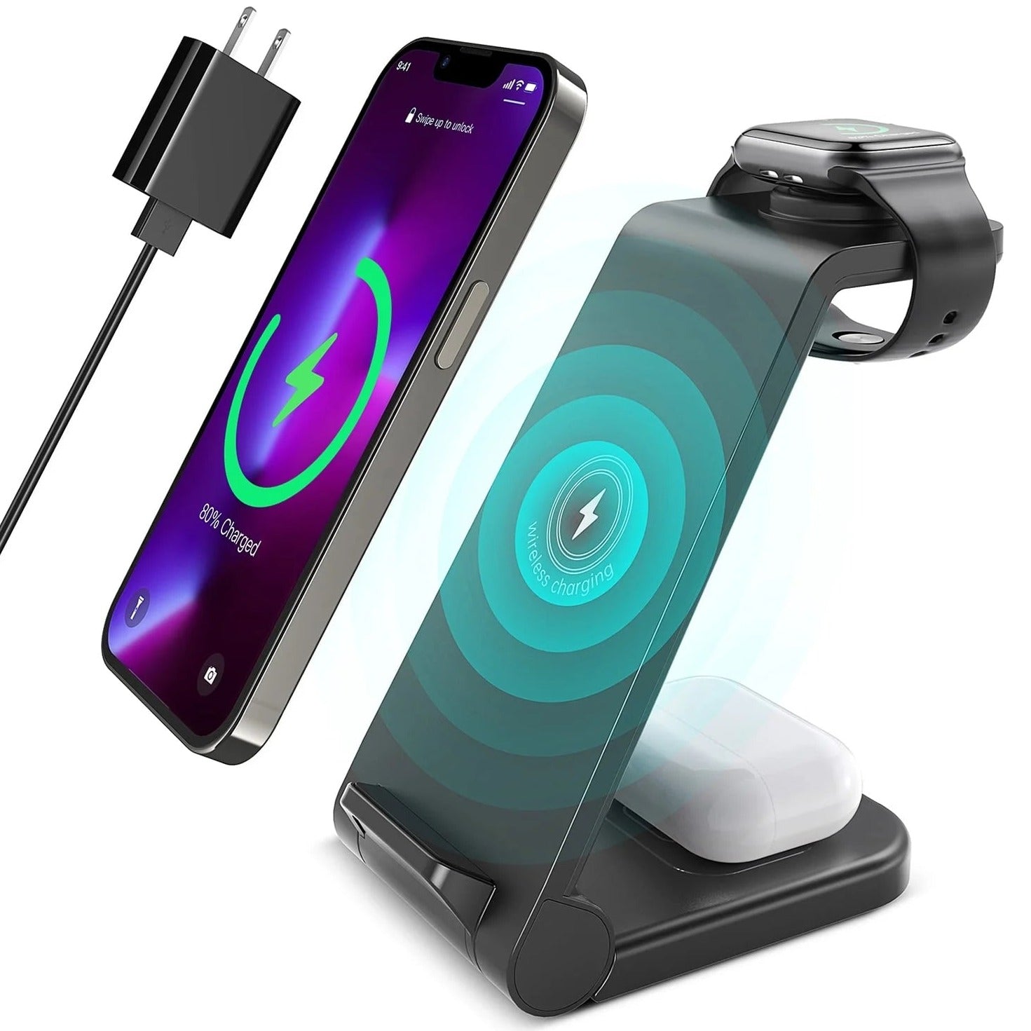 Wireless Charger, 23W 3 in 1 Wireless Charging Station, Fast Charging Dock for Iphone 15/14/13/12/11 Pro Max/X/Xs Max, Airpods 3/2/Pro, Iwatch Series 8/7/6/5/SE/4/3/2, Samsung Phones Charger Stand