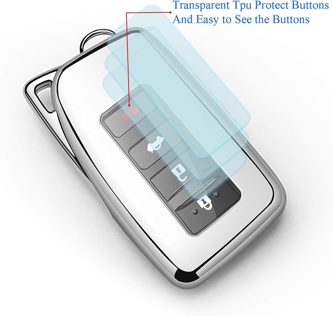 Compatible with Lexus Key Fob Cover with Keychain Soft TPU 360 Degree Protection Key Shell Case for RX ES GS LS NX RS GX LX RC LC Smart Key-Silver