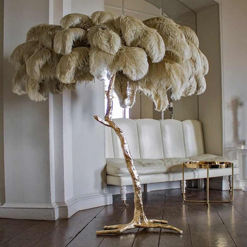 Modern Luxury Ostrich Floor Lamp Feather Resin LED Floor Light Romantic Princess Bedroom Corner Standing Indoor Lighting