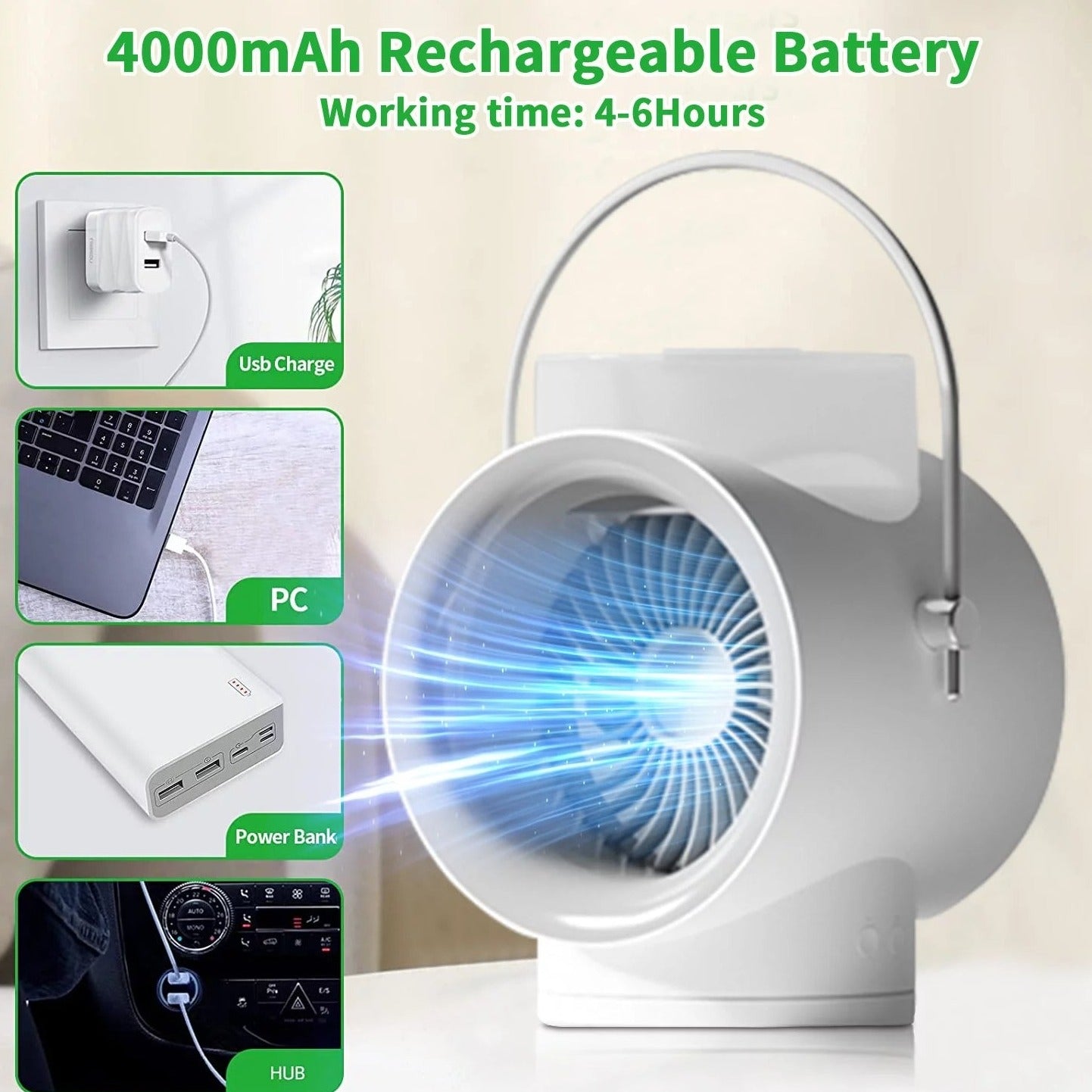 Electric Portable Mini Air Conditioner Fan, Evaporative Air Cooler Fan Humidifier, Wihte