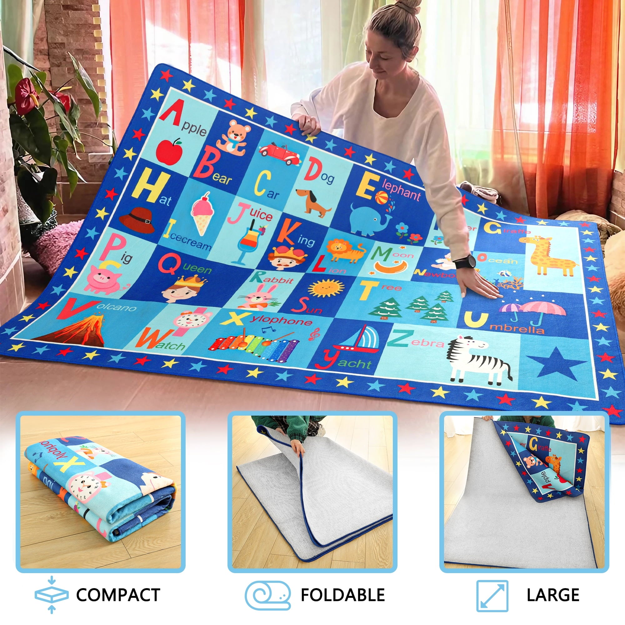 Kids Rugs for Playroom ABC Educational Area Rug, Cute Cartoon Daycare Supplies, Kids Gift for Playroom Bedroom,3'X5'Blue