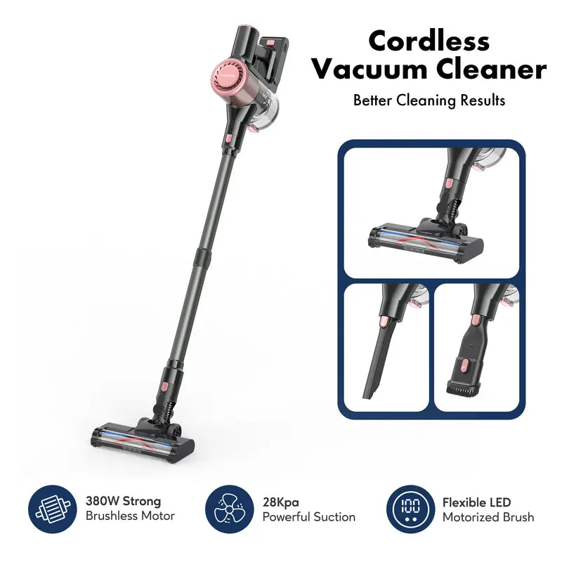 Homeika Cordless Vacuum Cleaner, 28Kpa Powerful Suction, 380W Strong Brushless Motor with 8 in 1 Lightweight Stick Vacuum Cleaner with 50 Min Runtime Detachable Battery for Pet Hair & Carpet