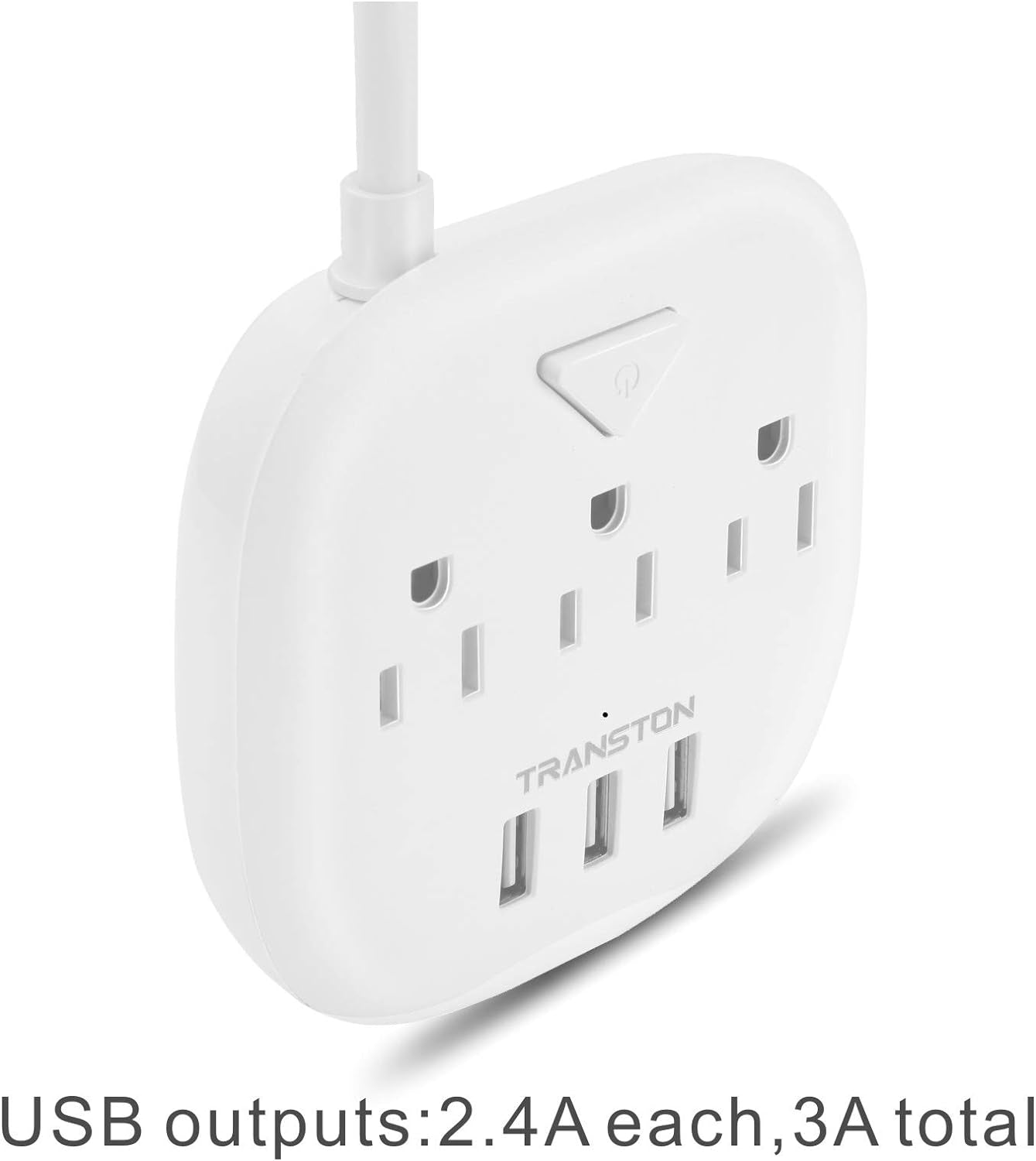 Power Strip 3 Outlets and 3 USB Ports with Switch Control, Desktop Charging Station with 5 Ft Extension Cord, Compact for Nightstand, Office and Travel - White