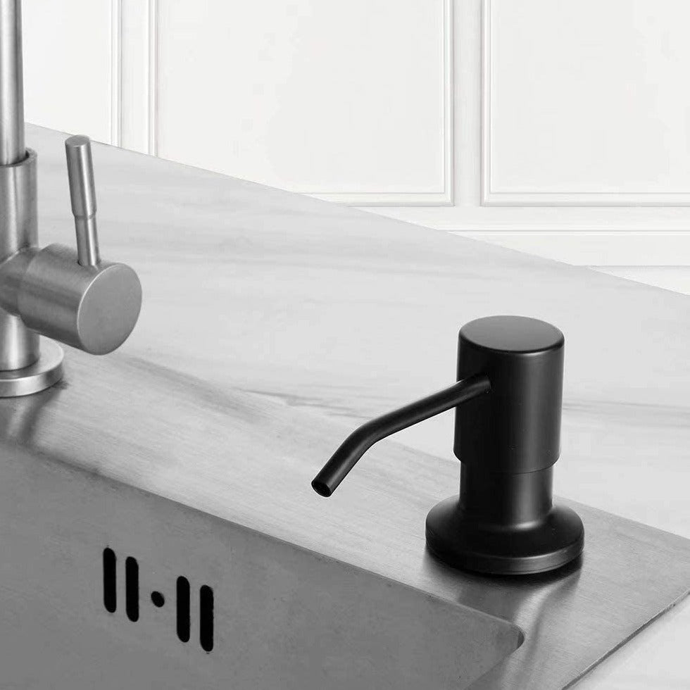 Soap Dispenser for Kitchen Sink, Built in Sink Soap Dispenser Lotion Dispenser with 17 Ounce Bottle, Stainless Steel Sink Soap Dispenser, Black