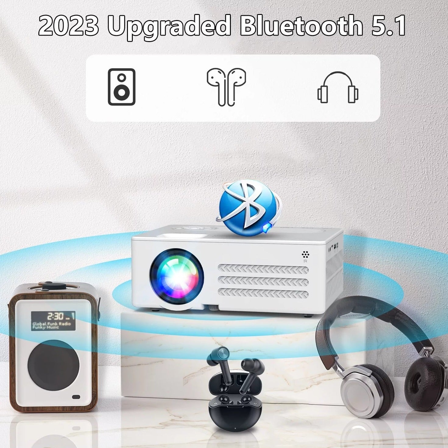 Projector with Wifi and Bluetooth, 4K Supported Video Projector with 100" Screen, Native 1080P Outdoor Movie Projector