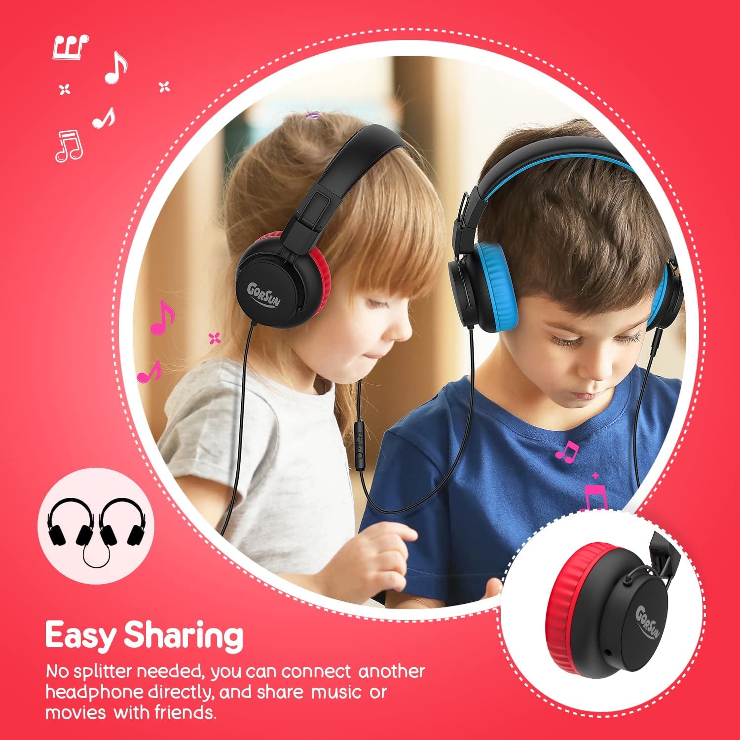 Kids Headphones, Headphones for Kids for School, 85Db/94Db Volume Limited, Wired Headphones with Mic, Sharing Function, Adjustable Toddler Headphones for School/Tablet/Pc