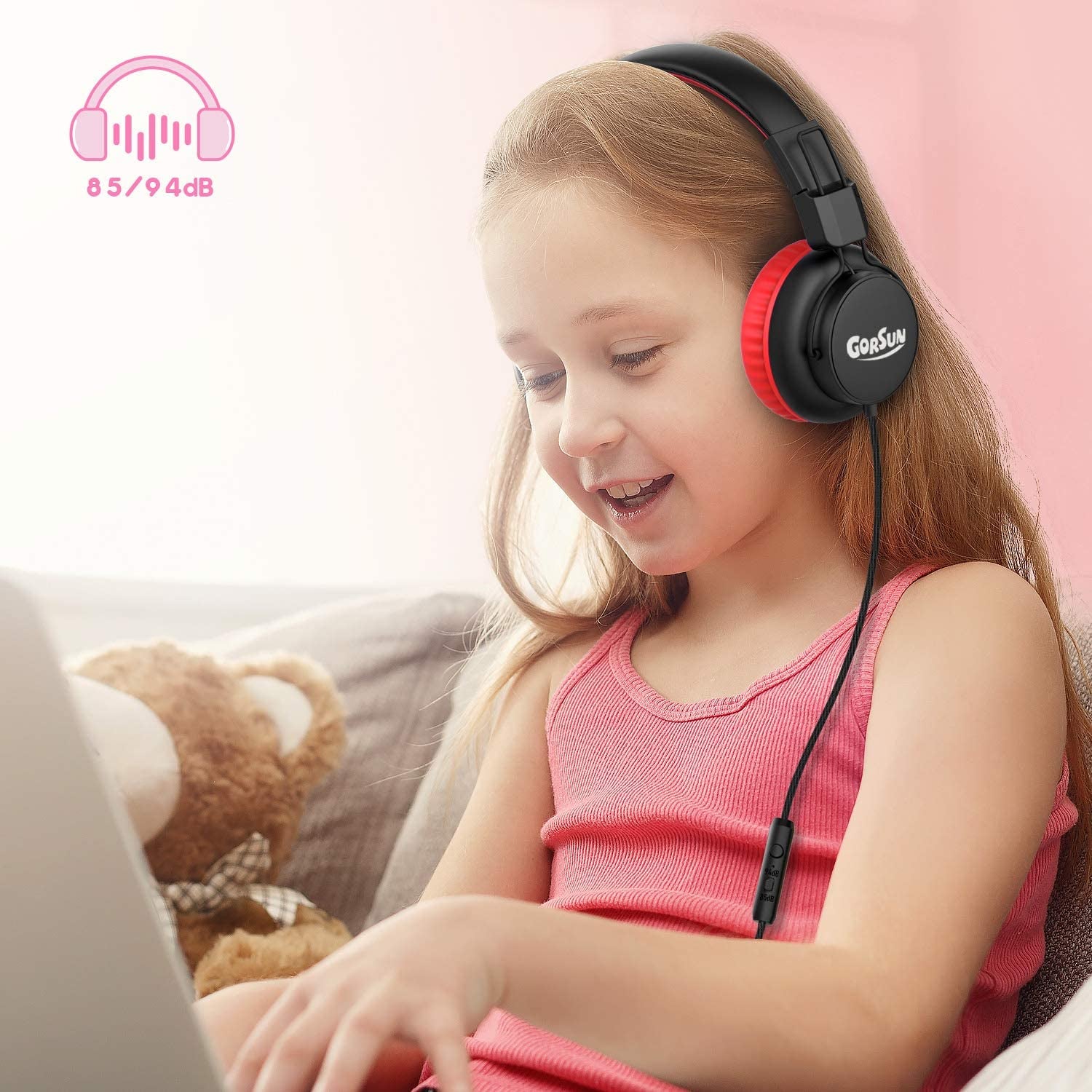Kids Headphones, Headphones for Kids for School, 85Db/94Db Volume Limited, Wired Headphones with Mic, Sharing Function, Adjustable Toddler Headphones for School/Tablet/Pc