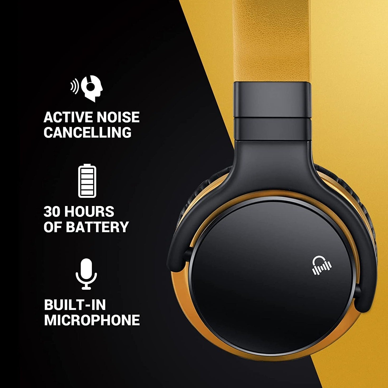 E7 Active Noise Cancelling Headphones Bluetooth Headphones Wireless Headphones over Ear with Microphone Deep Bass, Comfortable Protein Earpads, 30 Hours Playtime for Travel/Work, Yellow