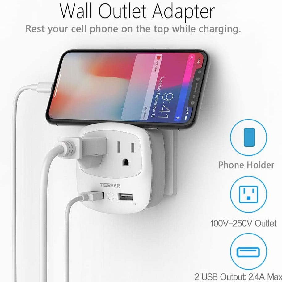 Germany France Power Adapter, Schuko Type E/F Plug Adaptor with 2 USB Ports 2 AC Outlets, US to Europe German Frence Spain Iceland Russia Greece Korea Electrical Charger(2 Pack)