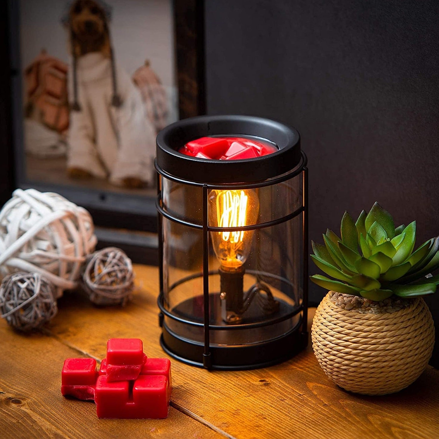 Vintage Bulb Electric Candle Warmer with Timer | Black Plug in Fragrance Warmer for Scented Wax Melts, Cubes, Tarts | Air Freshener Set for Rustic Home Décor, Office, Gifts