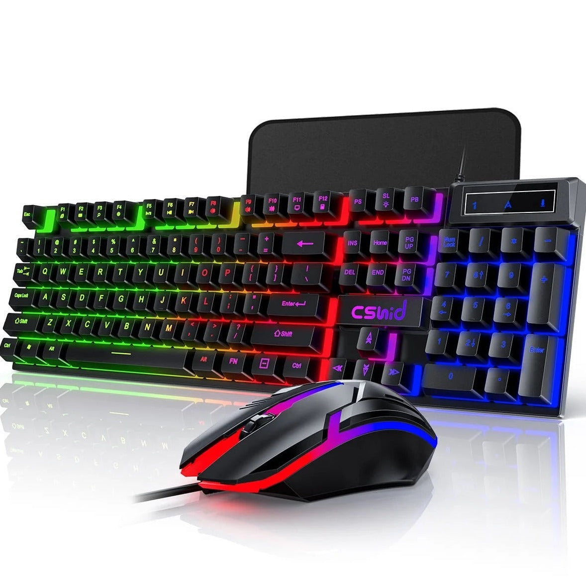 Gaming Keyboard & Mouse, 104 Keys Rainbow LED RGB Backlit Quiet Computer Keyboard, Multimedia Keys, 26 Anti-Ghosting Keys, Waterproof Light up USB Wired Keyboard for PC Gamers Desktop Computer Laptop