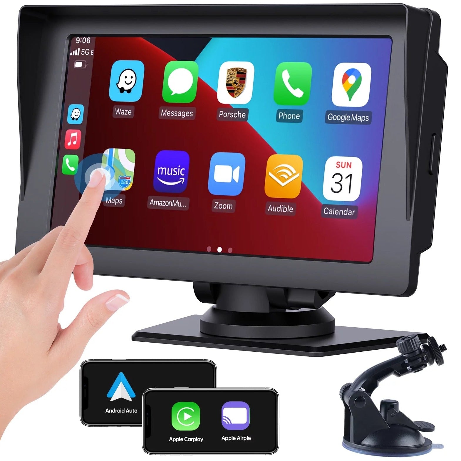 Wireless Apple Carplay & Android Auto for Car Stereo, Portable 7 Inch Apple Car Play Touch Screen Sync GPS Navigation Audio Car Radio Receiver